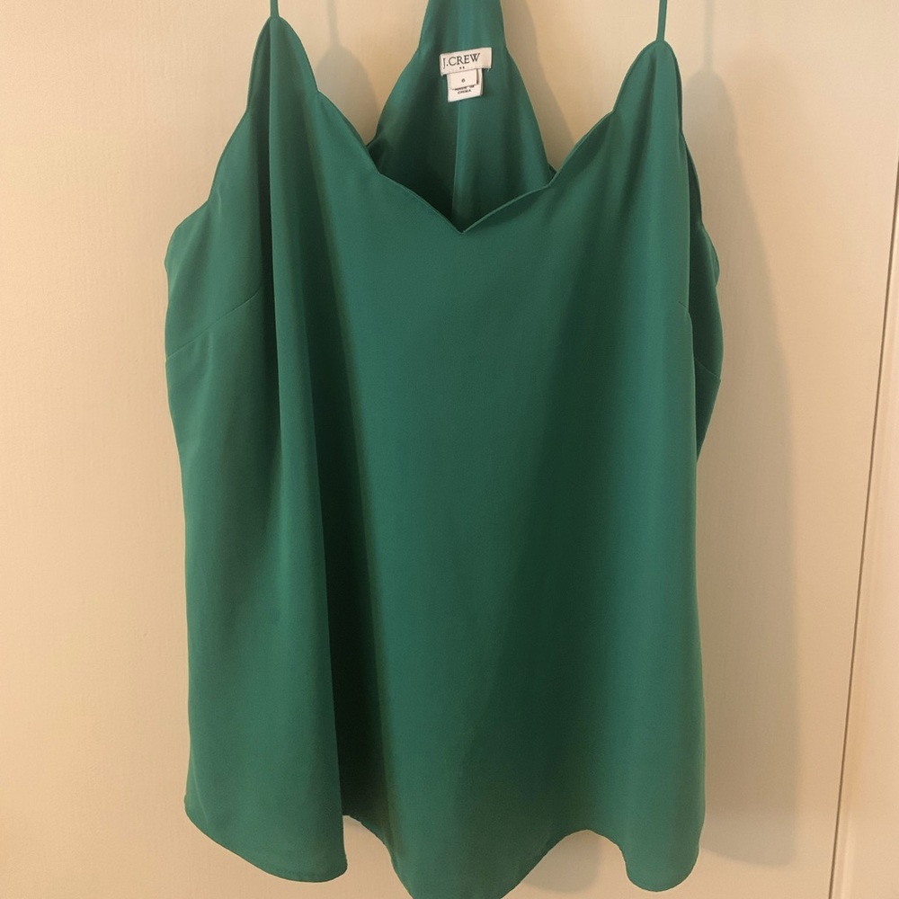 J. CREW Green Scallop Edge Tank Top